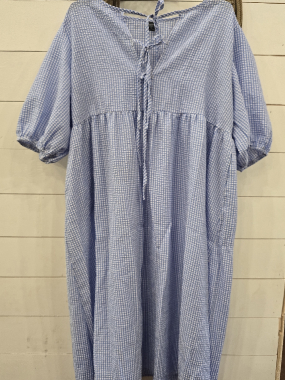 SHEIN Pale Blue Gingham Maxi Dress with Puff Sleeves